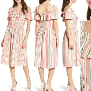 BP Stripe Ruffle Cord Shoulder Dress